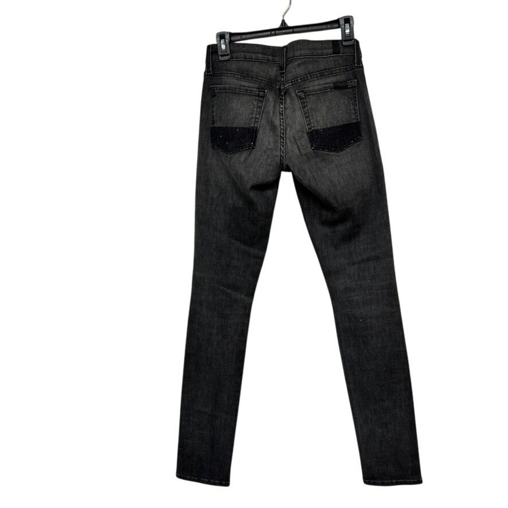 7 For All Mankind Women's Black Sequined Pocket Roxanne Skinny Jeans Size 28 - Picture 4 of 11